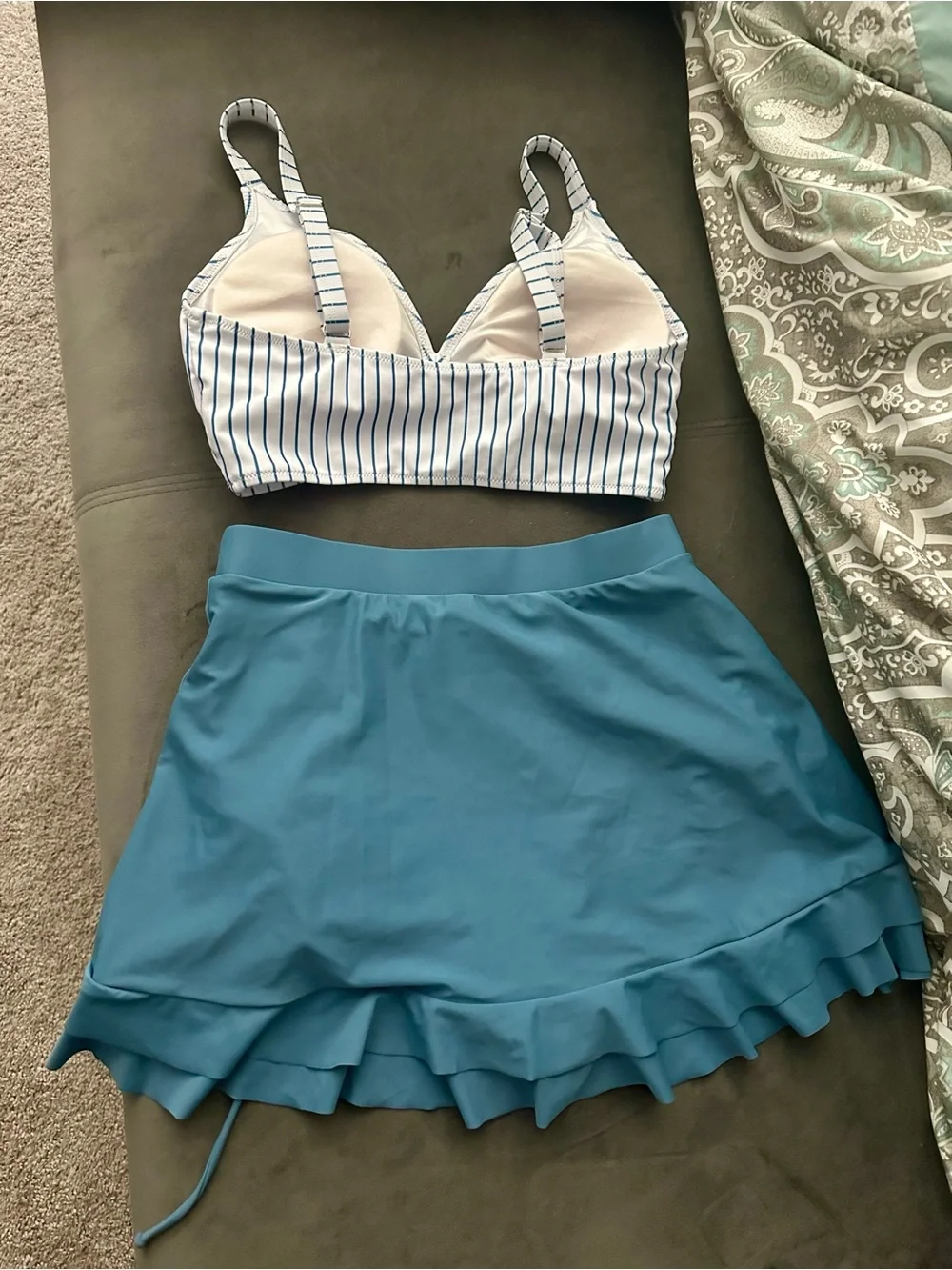 Blooming Jelly Two Piece Striped Bralette Top & Ruffle High Waisted Swimsuit